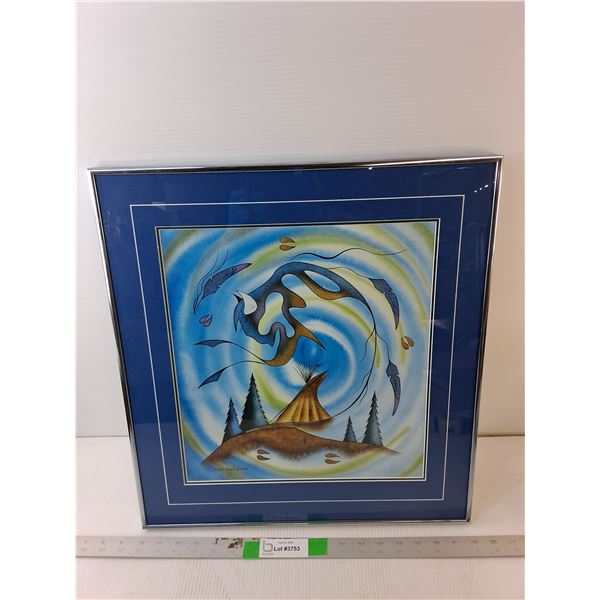 Framed Indigenous Style Painting 19.25" x 18.25", Pickup Preferred