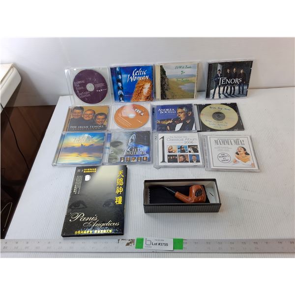 Vintage Wooden Pipe & CDs- Celtic Thunder, Simon & Garfunkel, Andrea Bocelli, MIsc.