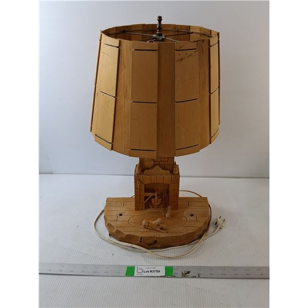 Wooden Lamp with Shade 20"- Powers On, No Bulb- Cannot Ship