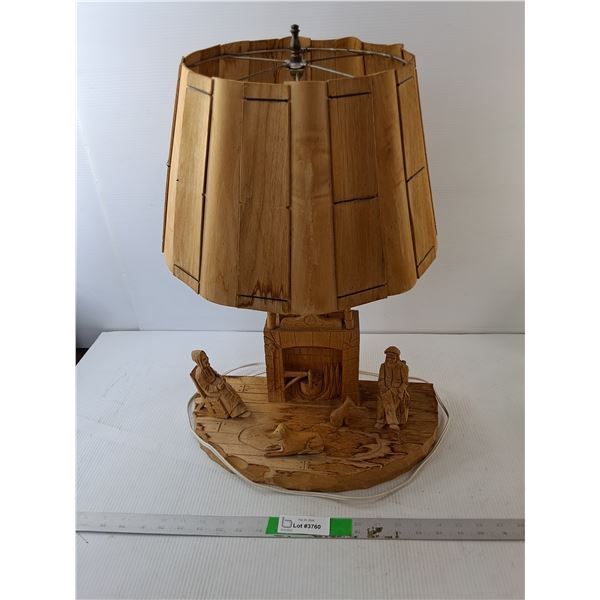 Wooden Lamp with Shade 23"- Powers On- Cannot Ship