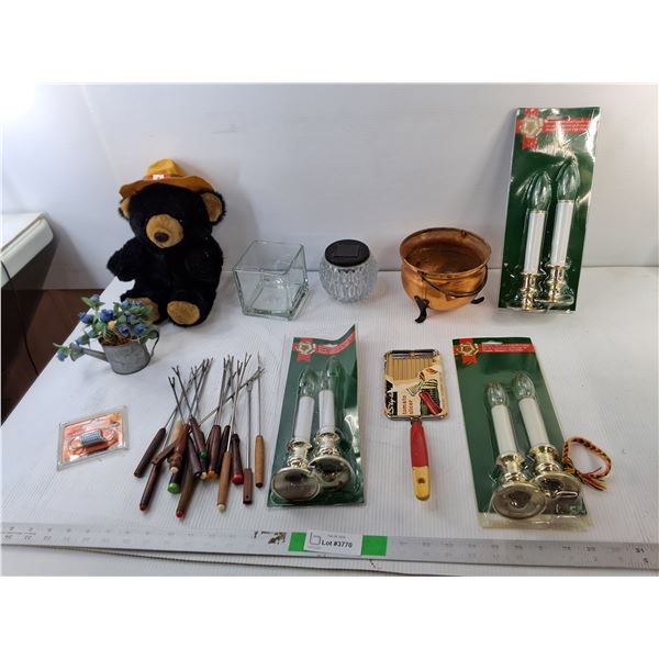 Battery Candle Lamps, Copper Pot, Fondue Forks, Misc. Pickup Preferred
