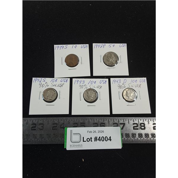 (5) American Coins from 1939-1943