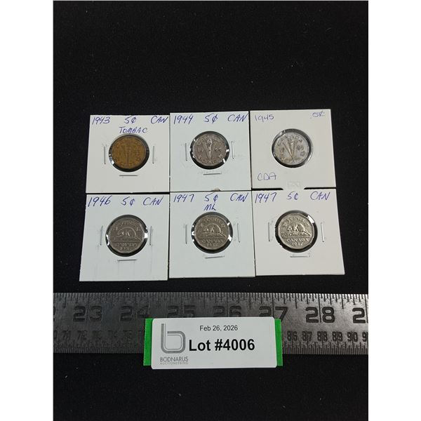 (6) Canadian Nickels from 1943-1947