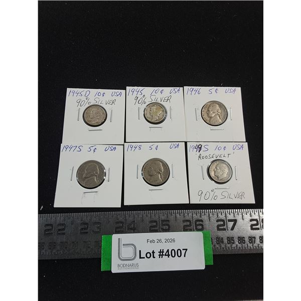 (6) American Coins from 1945-1949