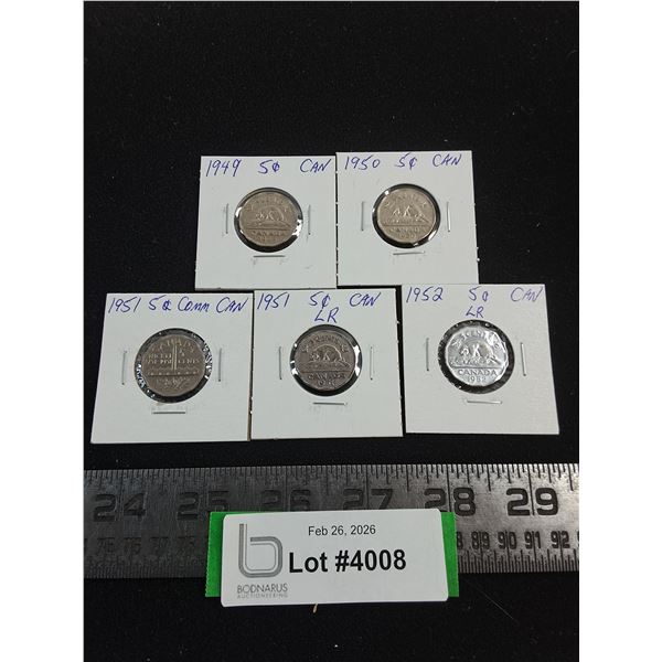 (5) Canadian Nickels from 1949-1952