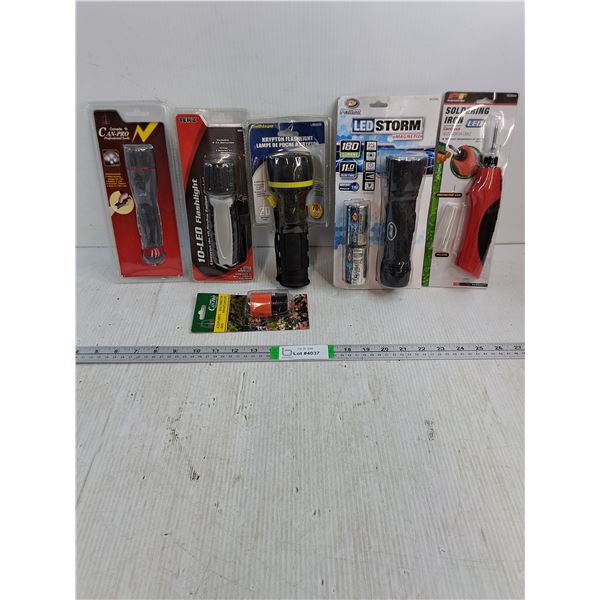(NOS) (4) Flashlights,Soldering Iron,Quick Connector
