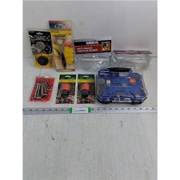 (NOS) (2) Safety Goggles,Cut-it-All Kit,Hex Key Set,Quick Connectors,Partial Case of Rotary Tools