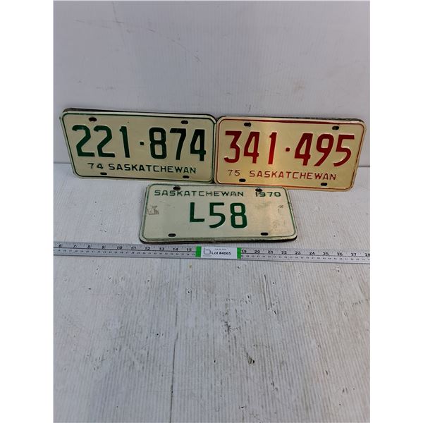 (3) Pairs of Saskatchewan License Plates-1970,1974 and 1975
