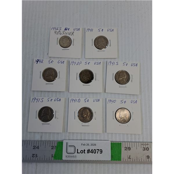 (8) USA Dime/Nickels- 1940-41-42