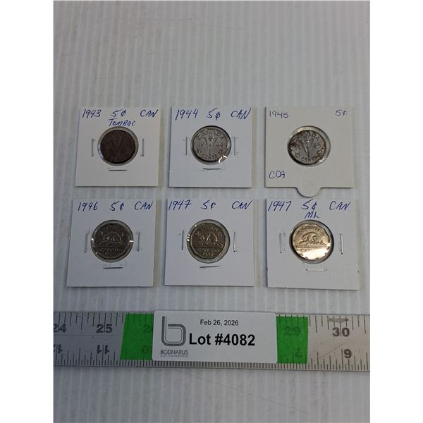 (6) Canadian Nickels- 1943-44-45-46-47
