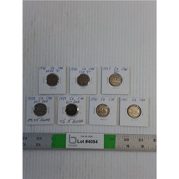 (7) Canadian  Nickels- 1936-37-38-39-40-41