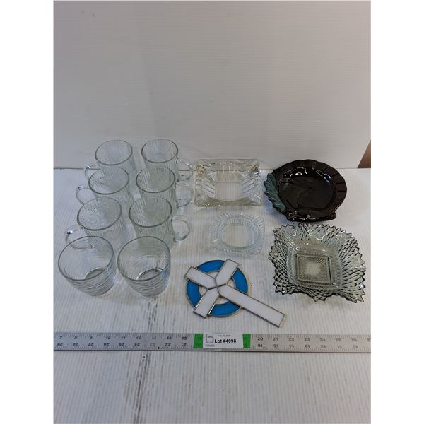 Assorted Glassware- Ashtrays, Mugs, Glasses