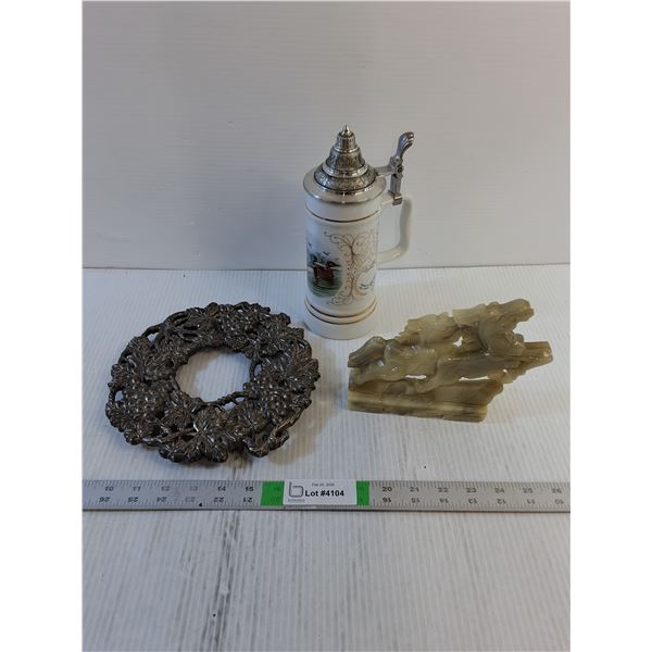Assorted Decor- Beer Stein, Carving, Platter