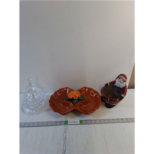 Assorted Glassware- Christmas Tree /Santa, Platter