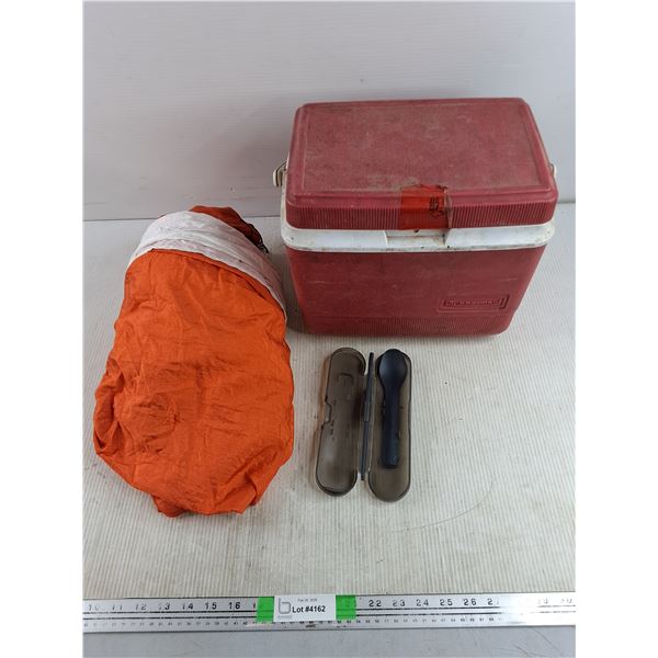 Merrell Hammock, Humangear Plastic Cutlery Set, Rubbermaid Cooler 11" x 8" x 11"