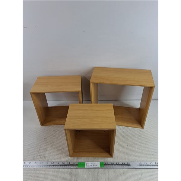 (3) Square Wooden Wall Shelves 8", 10", 12" x 6"