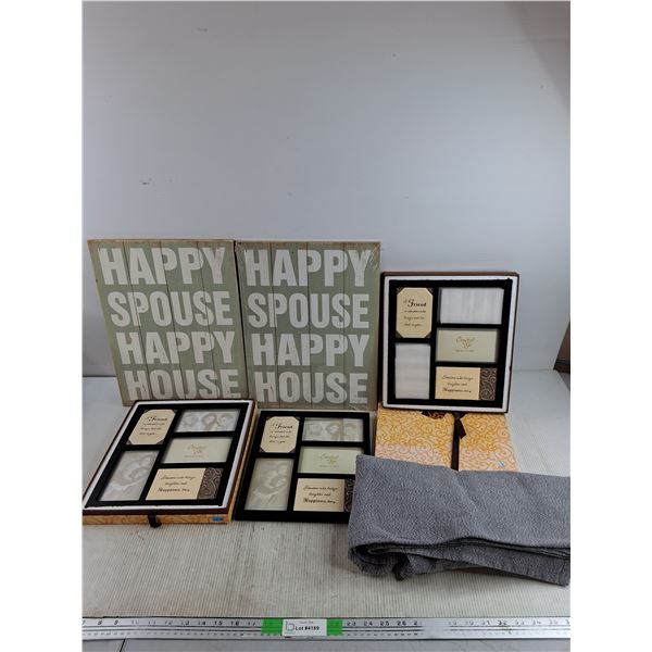 Happy Spouse Happy House Wall Decor, Picture Frames 11" x 10", Fabric 76" x 54"