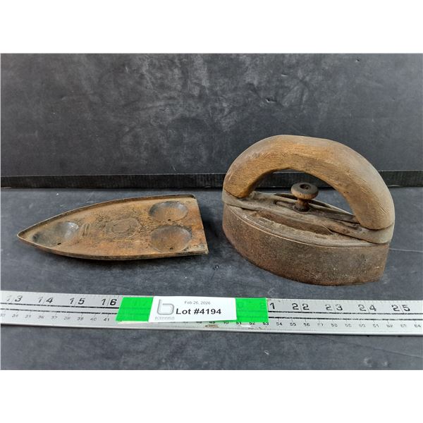 Vintage Cast Iron Clothes Iron & Trivet