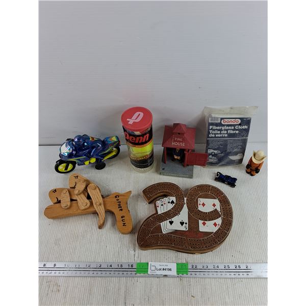 Gopher Gun, Cribbage Board, Fiberglass Cloth, Assorted Toys