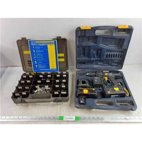 Miniature Light Bulb Assortment, Mastercraft 18V Cordless Drill w/Accessories - As Is