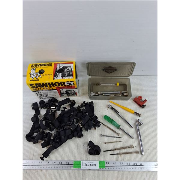 Sawhorse Brackets, Head Bands, Precision Screwdrivers, Tire Air Pressure Gauges, Misc