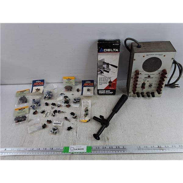 Assorted Slide Switches, Delta Miter Saw Work Clamp, Stark Power Supply - As Is