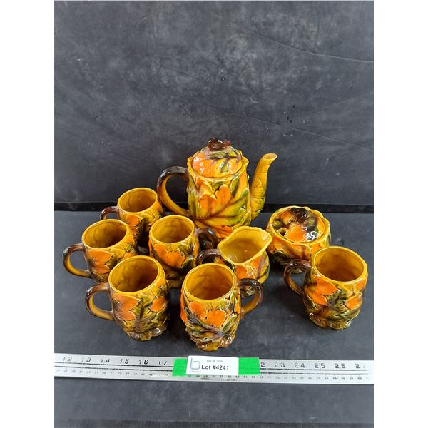 Ceramic Autumn Themed Coffee Set - Mugs, Cream & Sugar Set, Coffee Pot - Chipped