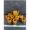 Image 1 : Ceramic Autumn Themed Coffee Set - Mugs, Cream & Sugar Set, Coffee Pot - Chipped