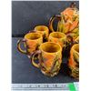 Image 2 : Ceramic Autumn Themed Coffee Set - Mugs, Cream & Sugar Set, Coffee Pot - Chipped