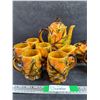 Image 3 : Ceramic Autumn Themed Coffee Set - Mugs, Cream & Sugar Set, Coffee Pot - Chipped