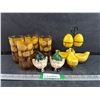 Image 1 : (4) Amber Glasses, Salt & Pepper Shakers, Ceramic Egg Cups