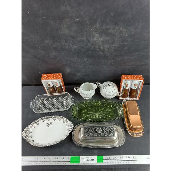 Ceramic Cream & Sugar Set, Saskatchewan Salt & Pepper Shakers, Butter Dishes, Royal Albert Tray