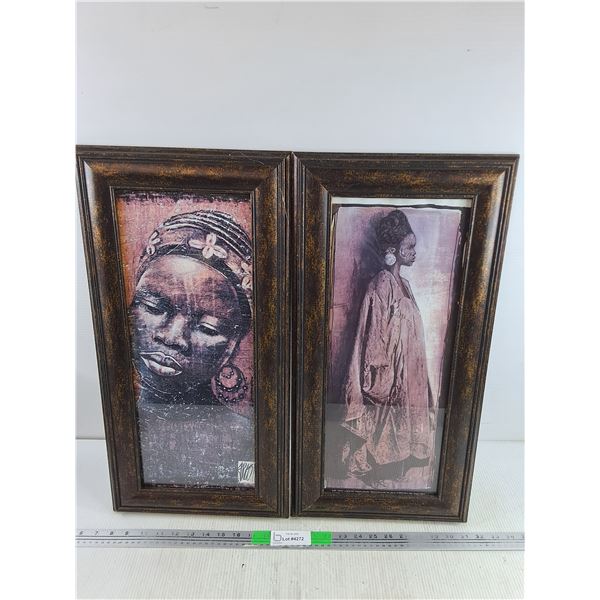 (2) Framed African Wall Art Prints 24" x 12"