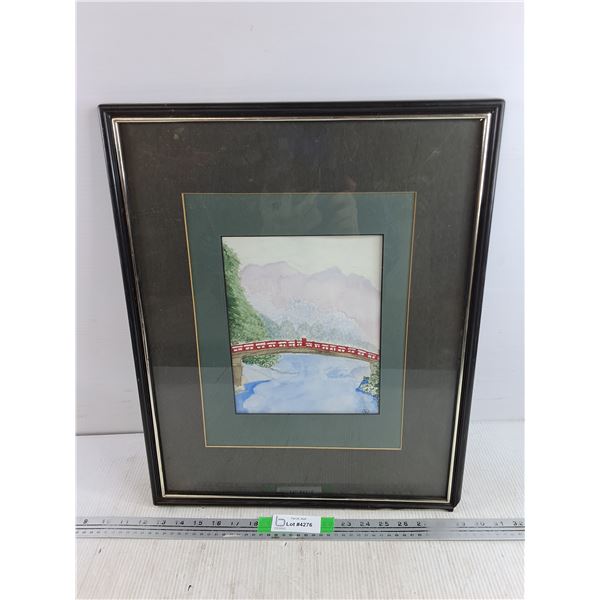 Framed Watercolor Wall Art Painting 21" x 17", Damaged Frame