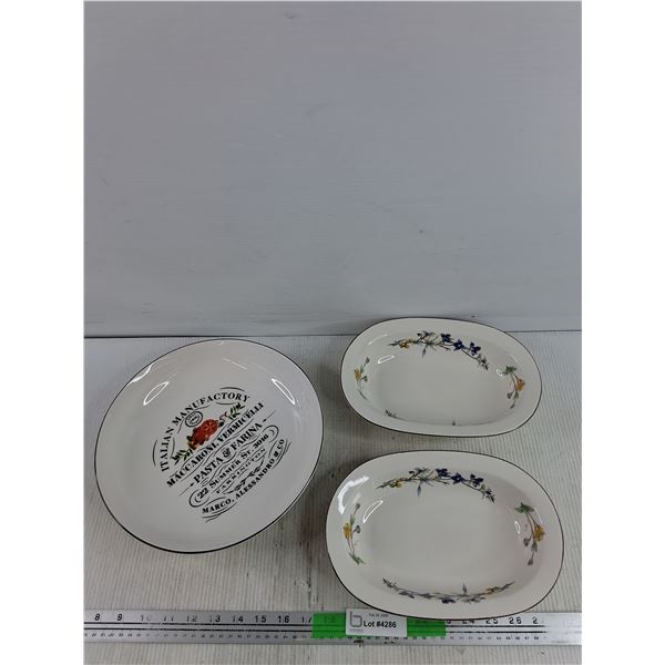 Maxwell Williams Porcelain 11" Bowl, (2) Woodhill Ceramic Oval Bowls