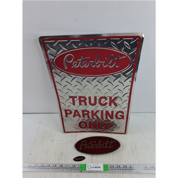 Peterbilt Truck Parking Only Sign 18" x 12", (2) Peterbilt Badges