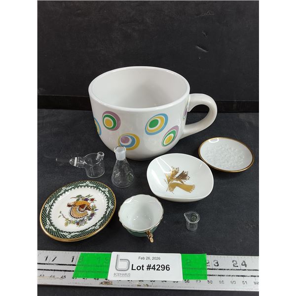 1ml Pyrex Glass Beaker, 10ml Pyrex Flask, Ceramic Mug, Miniature Cup & Saucers