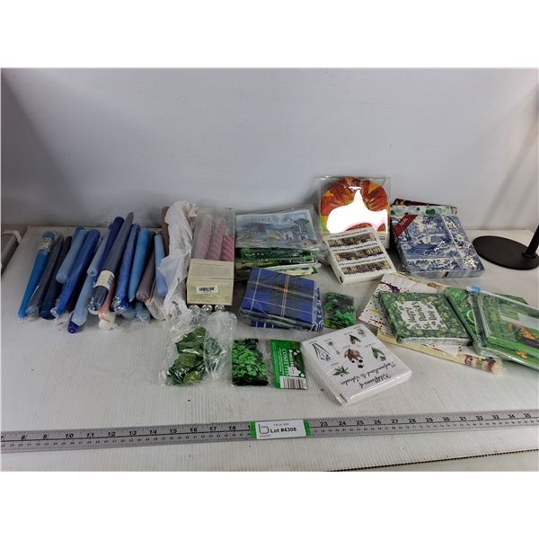 Various Napkins & Various Candle Sticks & Blue Storage Boxes