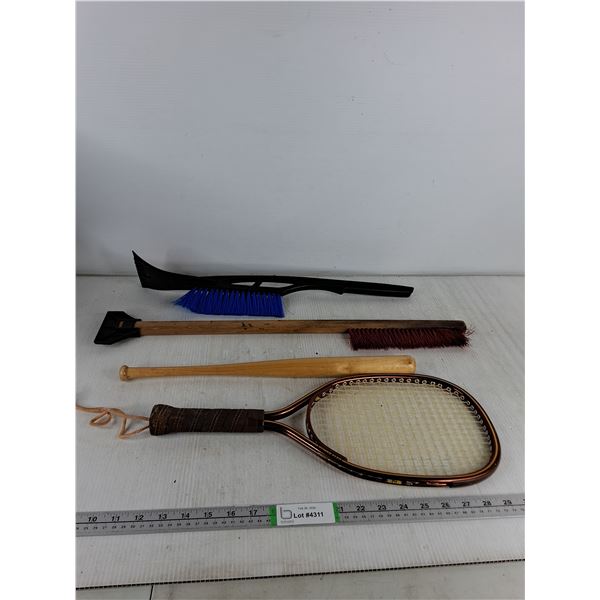 (2) Car Scraper& Brush, Miniature Bat and Vintage Racket - PICK UP