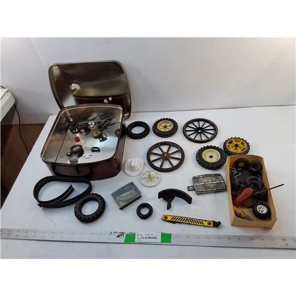 11" Storage Tin & Toy Tires