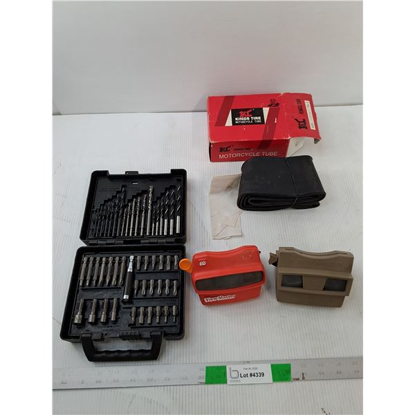 (2) Viewmasters, Motorcycle Tire Tube & Drill Bit Set