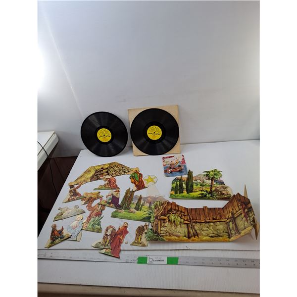 Cardboard Nativity Set, Die Cast Racecar- Sealed & (2) Records- Christmas & The Nutcracker