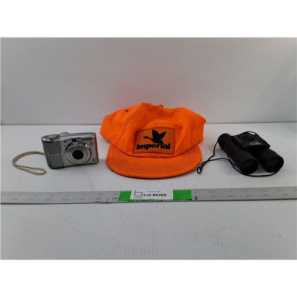 Canon Digital Camera- As Is, Imperial Trucker Hat, Binoculars
