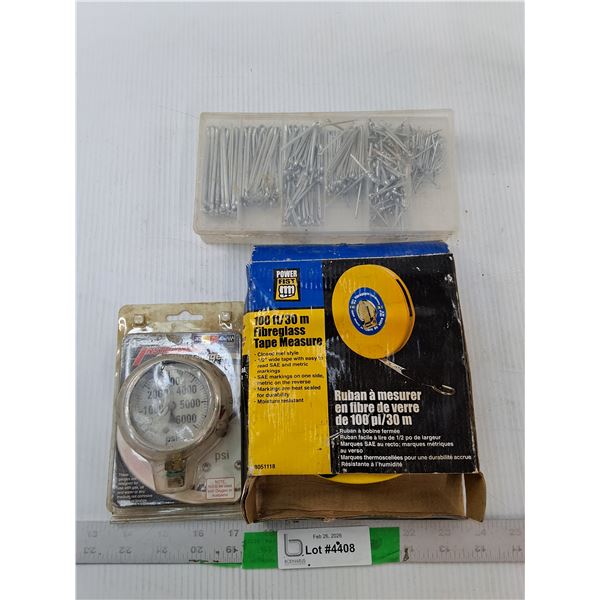 2.5" Gauge, 100 Ft. Tape Measure & Cotter Pins
