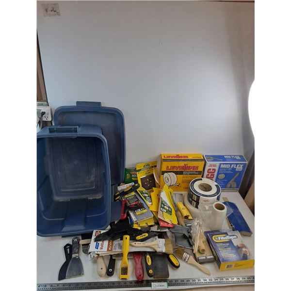 Large Quantity of Painting & Drywall Supplies, 18x12x12" Storage Tote - Pickup Only
