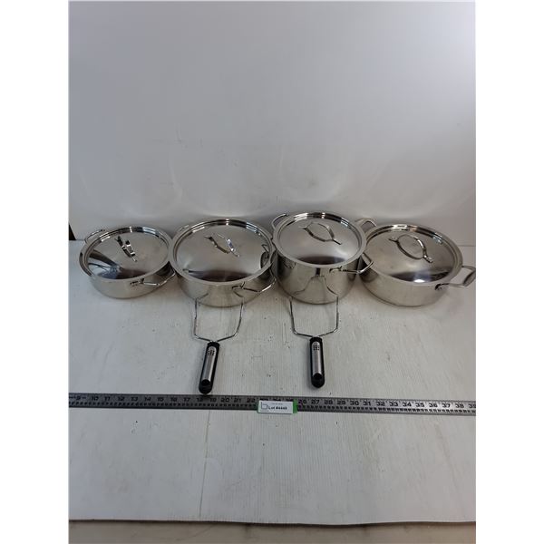 (4) Stainless Steel Pots & Lids (1 is Paderno), Pair of Turkey Lifters