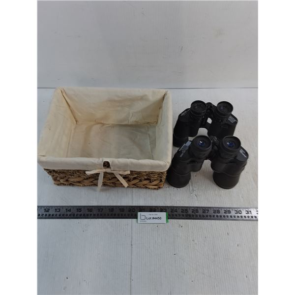 (2) Binoculars (Tasco & Jason), Decorative Wicker Basket