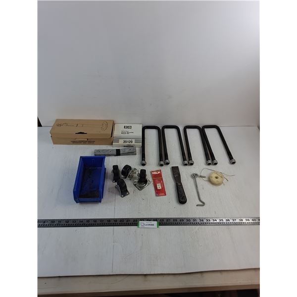 (4) U Bolts, Set of Casters, Camera Mounting Bracket, Napa Power Steering Repair Kit, Misc.