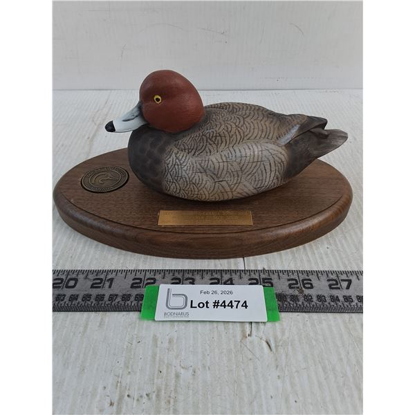 Ducks Unlimited Ornamental Hand-Made Duck on Wood Platform