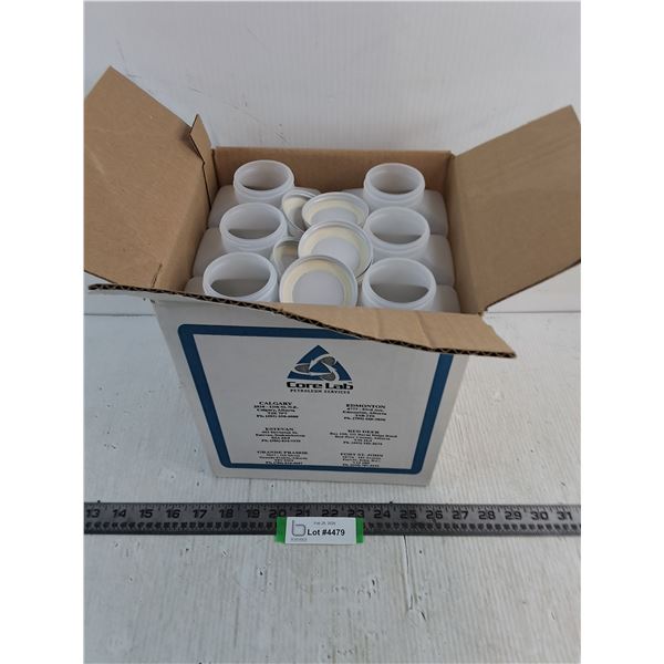 Box of 6 New "Core Lab Petroleum Services" Sample Bottles w/Lids